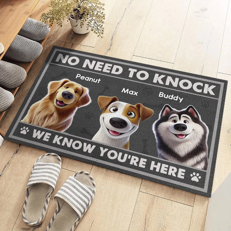 No Need To Knock, Our Security System Has Paws - Dog Personalized Custom Home Decor Decorative Mat - House Warming Gift For Pet Owners, Pet Lovers