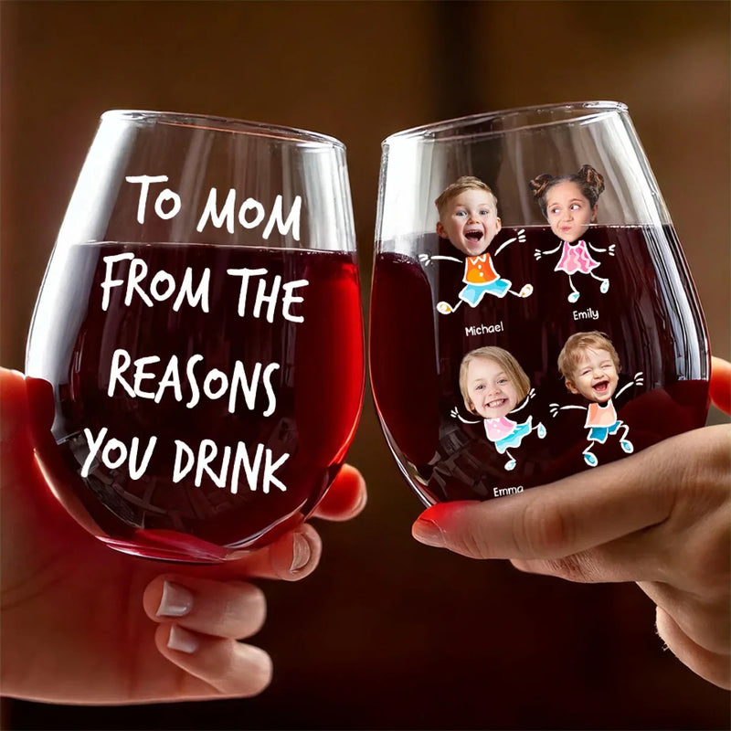 Custom Photo Perfect For The Woman Who Loves A Cozy Evening - Family Personalized Custom Wine Glass - Gift For Mom, Grandma