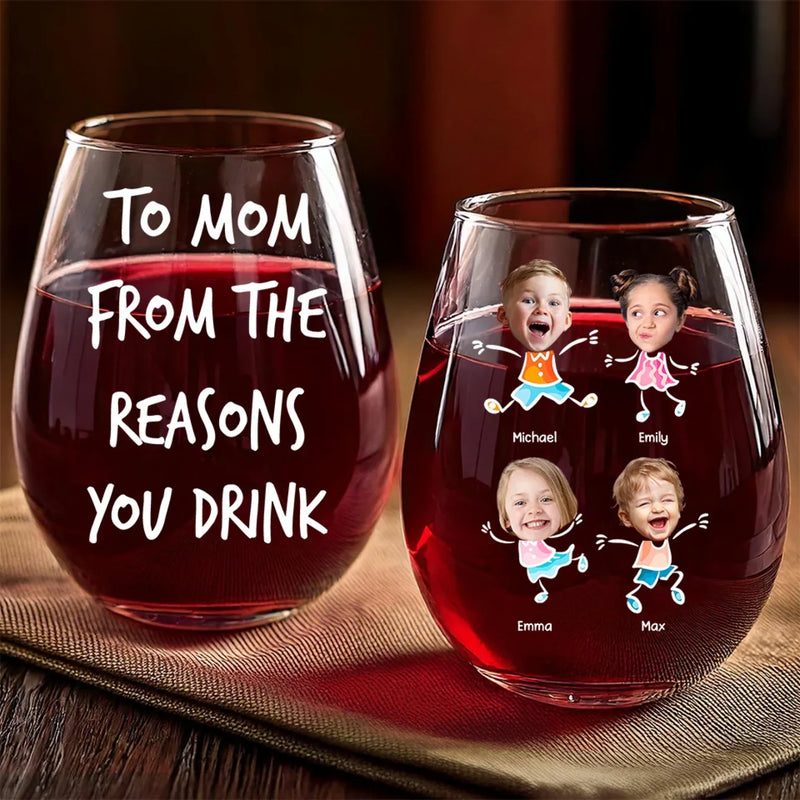 Custom Photo Perfect For The Woman Who Loves A Cozy Evening - Family Personalized Custom Wine Glass - Gift For Mom, Grandma