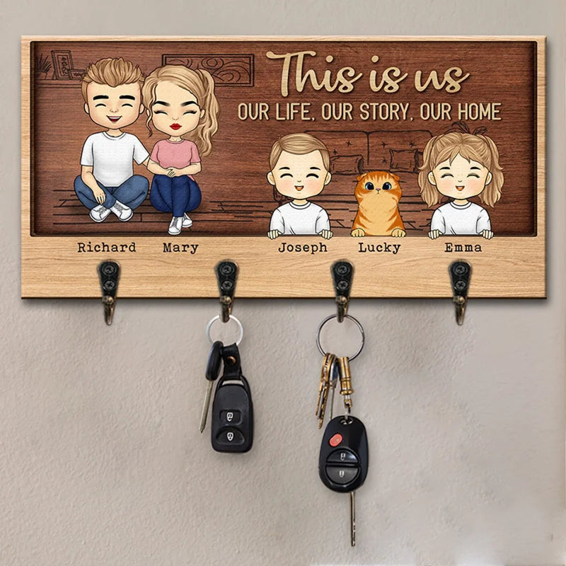 Love, Life & Family - Family Personalized Custom Home Decor Key Hanger, Key Holder - House Warming Gift For Family Members, Pet Owners, Pet Lovers