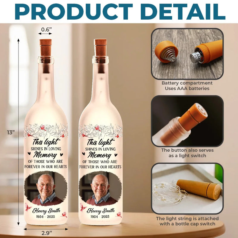 Custom Photo Time Passes, But Love Remains - Memorial Personalized Custom Bottle Lamp - Sympathy Gift For Family Members