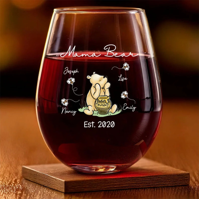 Let Your Love Be As Warm As Her Favorite Drink - Family Personalized Custom Wine Glass - Gift For Mom, Grandma