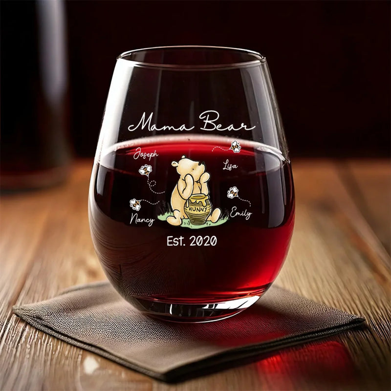 Let Your Love Be As Warm As Her Favorite Drink - Family Personalized Custom Wine Glass - Gift For Mom, Grandma
