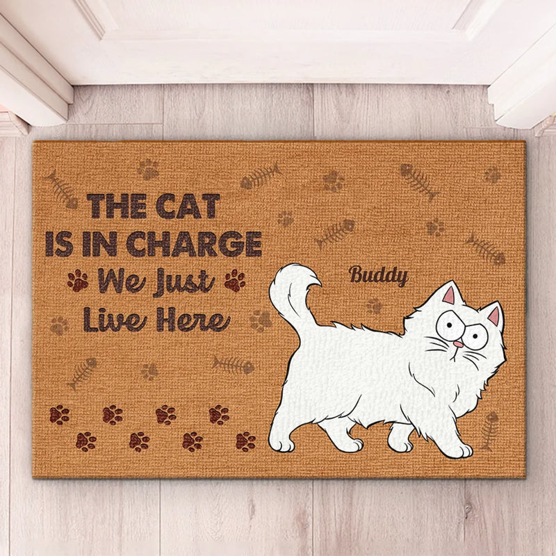 The Cats Are In Charge - Cat Personalized Custom Home Decor Decorative Mat - House Warming Gift For Pet Owners, Pet Lovers