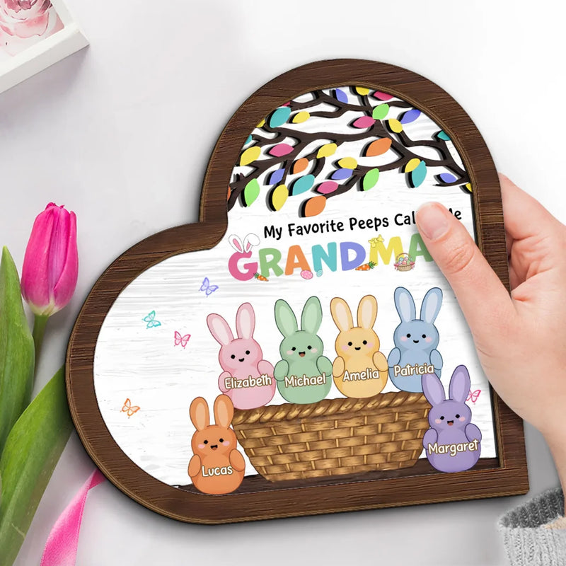 Grandma’s Heart Is Pure Gold - Family Personalized Custom 2-Layered Wooden Plaque With Stand - Easter Gift For Mom, Grandma
