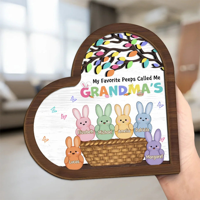 Grandma’s Heart Is Pure Gold - Family Personalized Custom 2-Layered Wooden Plaque With Stand - Easter Gift For Mom, Grandma