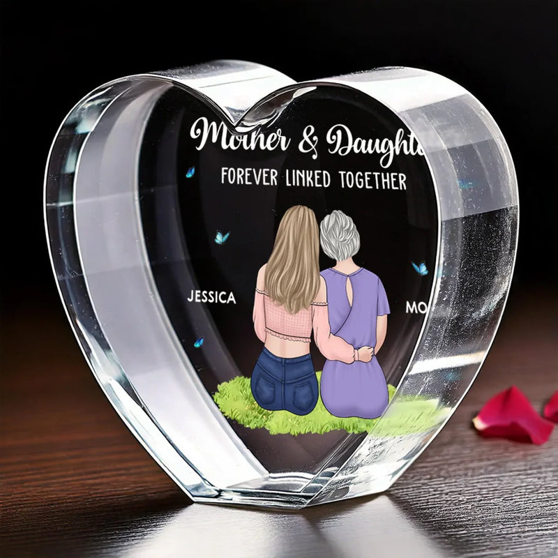Mother And Daughter Forever Linked Together - Family Personalized Custom 3D Crystal Heart Shaped - Mother's Day, Gift For Mom