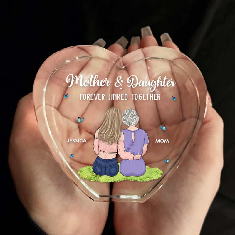 Mother And Daughter Forever Linked Together - Family Personalized Custom 3D Crystal Heart Shaped - Mother's Day, Gift For Mom