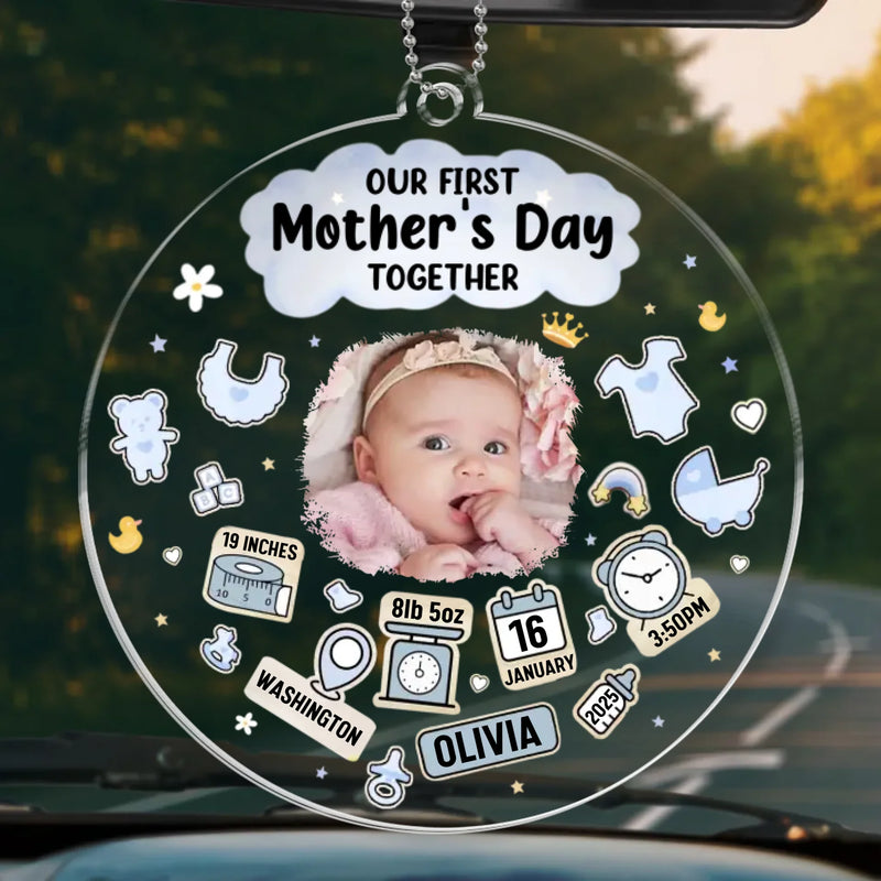Custom Photo A Special Bond, A Special Day - Family Personalized Custom Car Ornament - Acrylic Custom Shaped - Mother's Day, Baby Shower Gift, Gift For First Mom