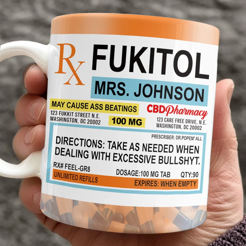 Fukitol Rx Prescription For Recharging Your Mind And Soul - Friend Personalized Custom Mug - New Arrival, Gift For Best Friends, Sisters, Family Members, Coworkers  AMZ