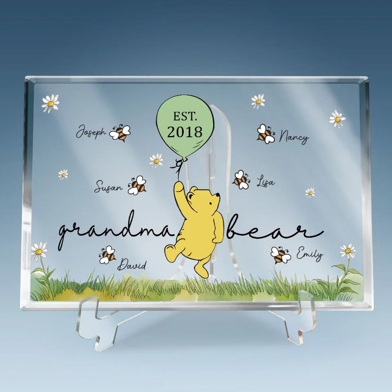 Grandma Bear And Her Sweet Honeybees - Family Personalized Custom Rectangle Shaped Acrylic Plaque - Mother's Day, Gift For Mom, Grandma