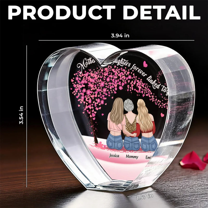 A Lifelong Connection Of Love - Family Personalized Custom 3D Crystal Heart Shaped - Mother's Day Gift For Mom, Daughter