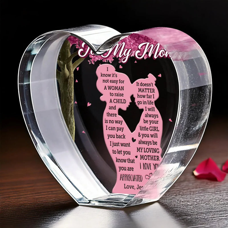 Mom Is The Heart Of The Family - Family Personalized Custom 3D Crystal Heart Shaped - Mother's Day, Gift For Mom, Daughter