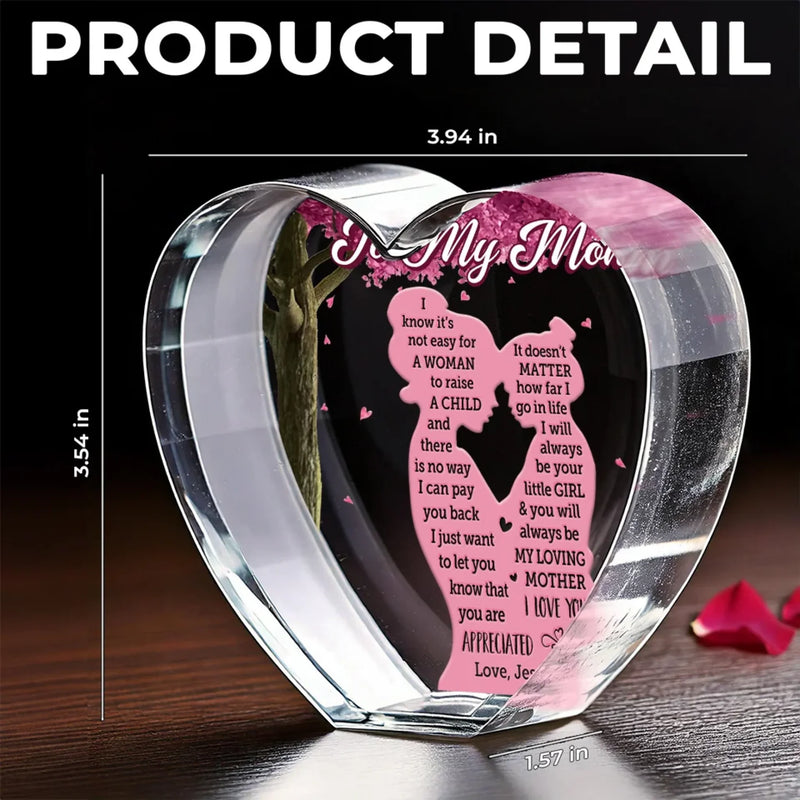 Mom Is The Heart Of The Family - Family Personalized Custom 3D Crystal Heart Shaped - Mother's Day, Gift For Mom, Daughter