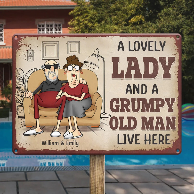 Happily Ever After, With A Side Of Grump - Couple Personalized Custom Home Decor Metal Sign - House Warming Gift For Husband Wife, Anniversary