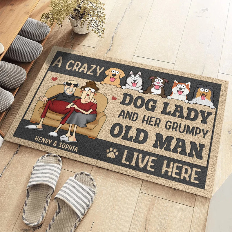 Beware, Barks & Grumbles - Couple Personalized Custom Home Decor Decorative Mat - House Warming Gift For Husband Wife, Anniversary, Pet Owners, Pet Lovers