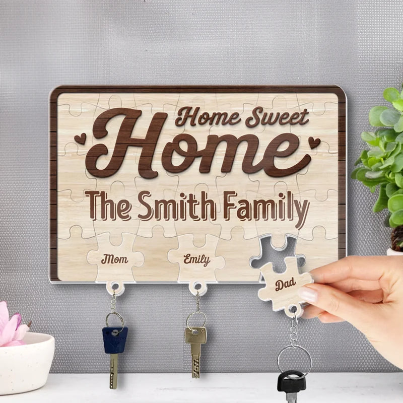 Home Sweet Home, Forever Loved - Family Personalized Custom Acrylic Puzzle Key Holder - House Warming Gift For Family Members