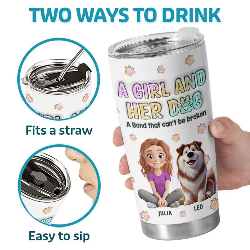 Fur-Ever Together, A Girl & Her Dogs - Dog Personalized Custom 3D Inflated Effect Printed Tumbler - Gift For Pet Owners, Pet Lovers