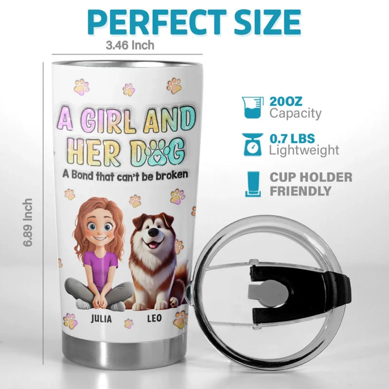 Fur-Ever Together, A Girl & Her Dogs - Dog Personalized Custom 3D Inflated Effect Printed Tumbler - Gift For Pet Owners, Pet Lovers