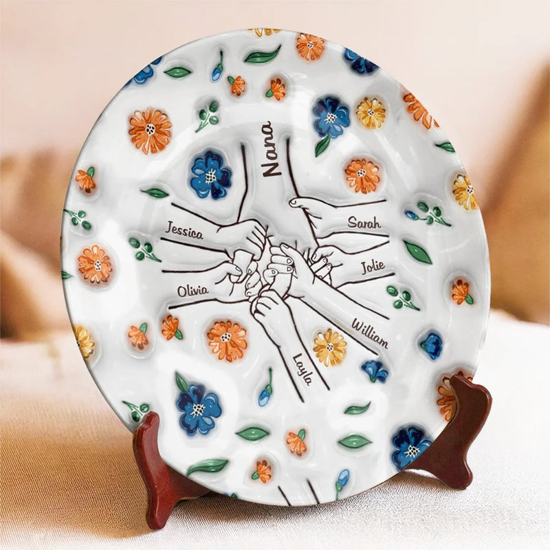 Bound By Love, Strengthened By Laughter - Family Personalized Custom 3D Inflated Effect Printed Ceramic Plate - Mother's Day, Gift For Mom, Grandma