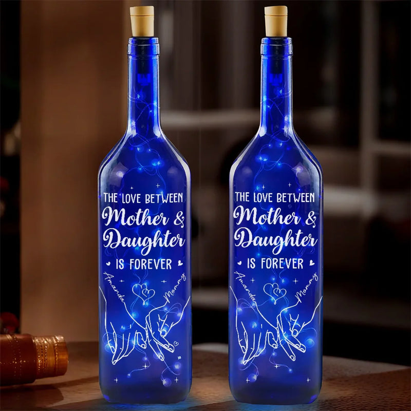 The Love Between Mother & Daughter Is Forever - Family Personalized Custom Blue Bottle Lamp - Mother's Day, Gift For Mom, Daughter