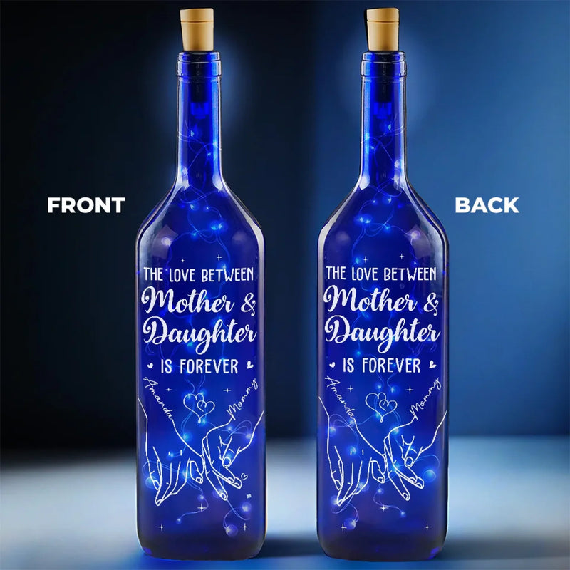 The Love Between Mother & Daughter Is Forever - Family Personalized Custom Blue Bottle Lamp - Mother's Day, Gift For Mom, Daughter
