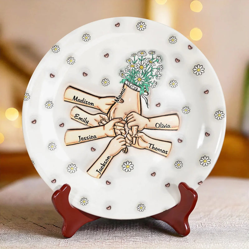 A Mother’s Heart Is A Garden Of Love - Family Personalized Custom 3D Inflated Effect Printed Ceramic Plate - Mother's Day, Gift For Mom, Grandma
