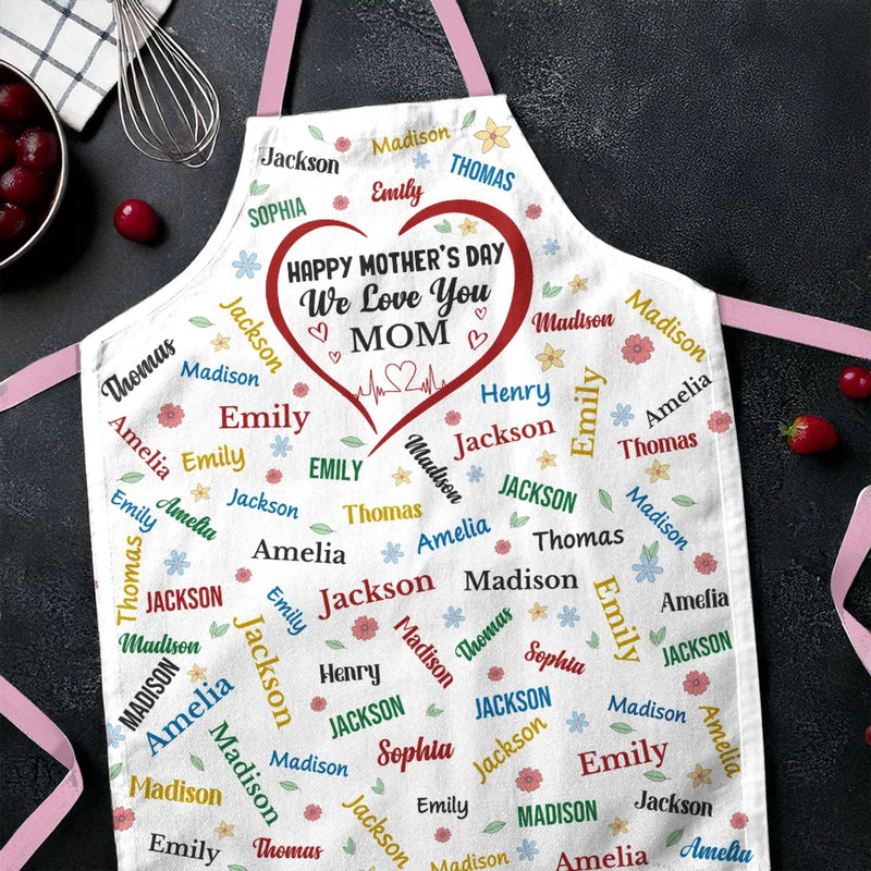 Forever Grateful, Always Loved - Family Personalized Custom Apron - Mother's Day, Gift For Mom, Grandma