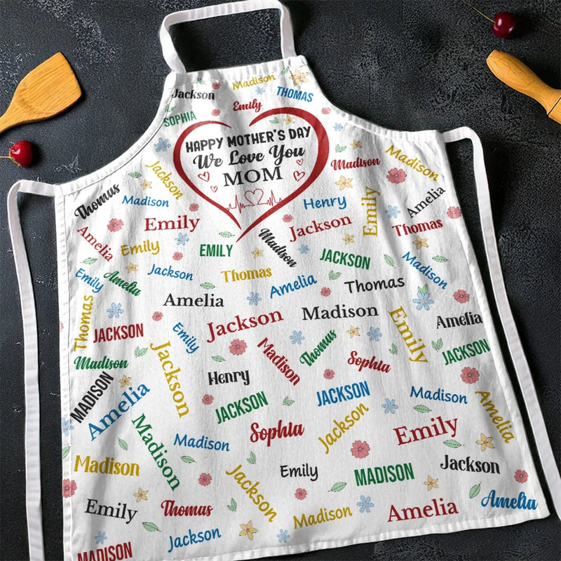 Forever Grateful, Always Loved - Family Personalized Custom Apron - Mother's Day, Gift For Mom, Grandma