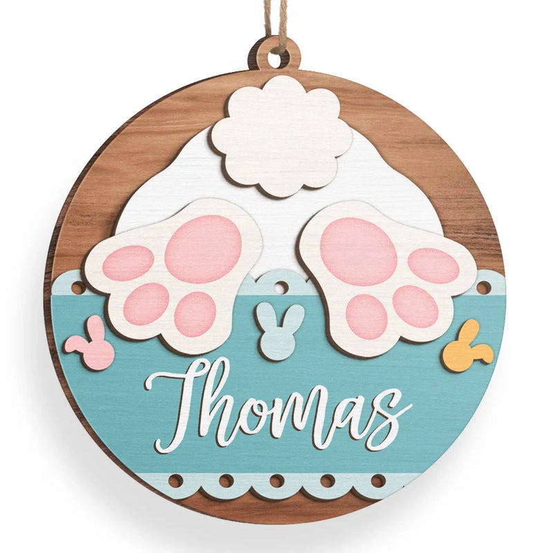Bunny Kisses & Easter Wishes - Family Personalized Custom Ornament - Wood Custom Shaped - Easter Gift For Family Members