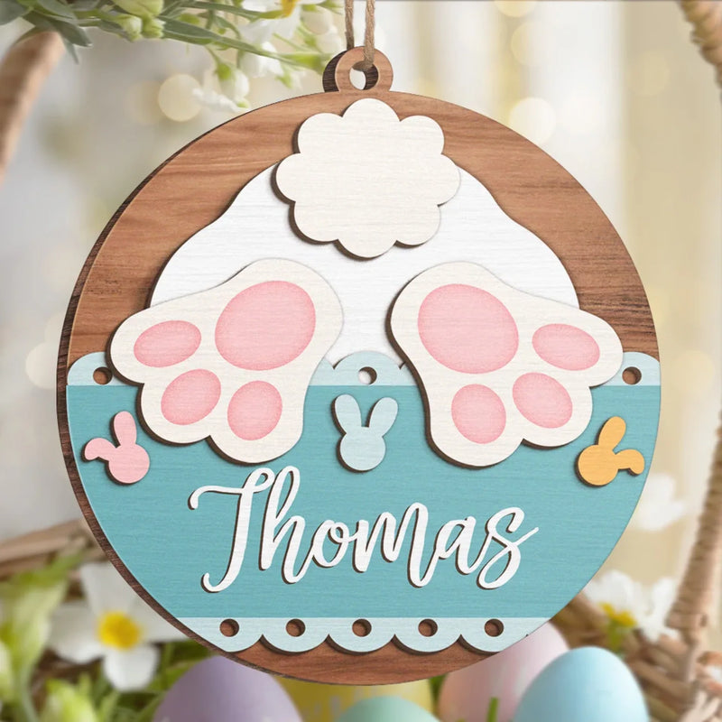 Bunny Kisses & Easter Wishes - Family Personalized Custom Ornament - Wood Custom Shaped - Easter Gift For Family Members
