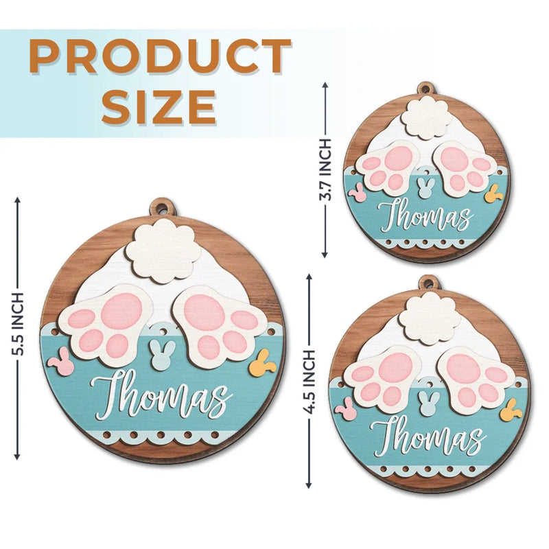 Bunny Kisses & Easter Wishes - Family Personalized Custom Ornament - Wood Custom Shaped - Easter Gift For Family Members