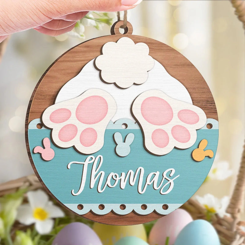 Bunny Kisses & Easter Wishes - Family Personalized Custom Ornament - Wood Custom Shaped - Easter Gift For Family Members
