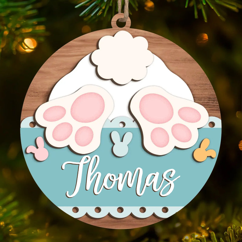 Bunny Kisses & Easter Wishes - Family Personalized Custom Ornament - Wood Custom Shaped - Easter Gift For Family Members