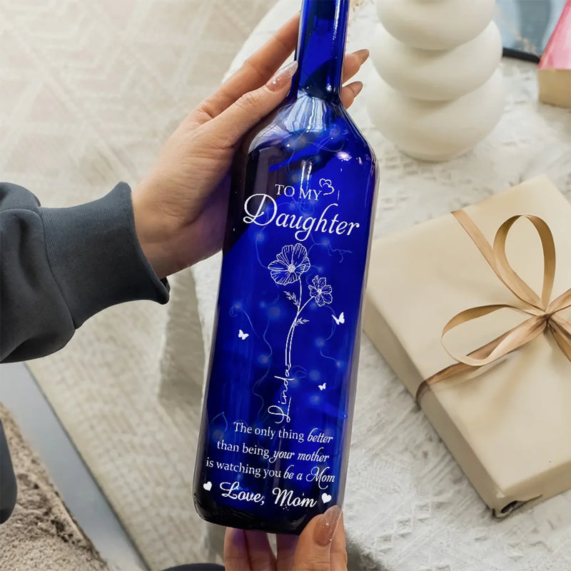 Watching You Grow, My Joy - Family Personalized Custom Blue Bottle Lamp - Mother's Day, Gift For Mom, Daughter