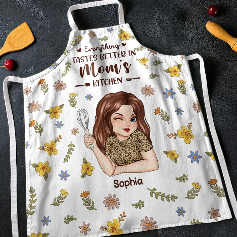 Everything Tastes Better In Mom's Kitchen - Family Personalized Custom Apron - Mother's Day, Gift For Mom, Grandma