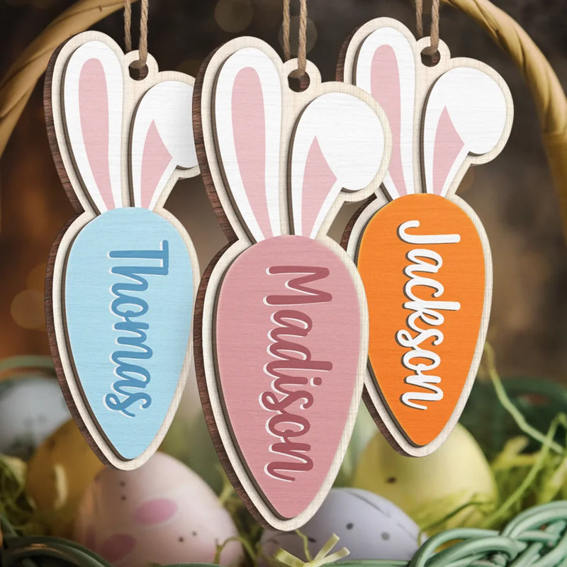 Bunny Tails And Happy Trails - Family Personalized Custom Ornament - Wood Custom Shaped - Easter Gift For Family Members