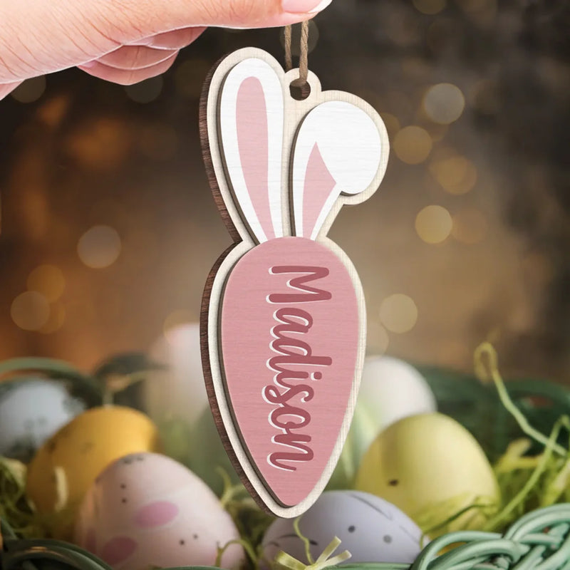 Bunny Tails And Happy Trails - Family Personalized Custom Ornament - Wood Custom Shaped - Easter Gift For Family Members