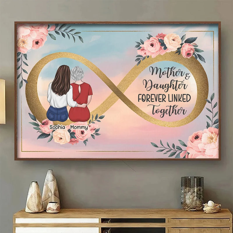 Linked For Life, Bonded By Love - Family Personalized Custom Horizontal Poster - Mother's Day, Gift For Mom, Daughter