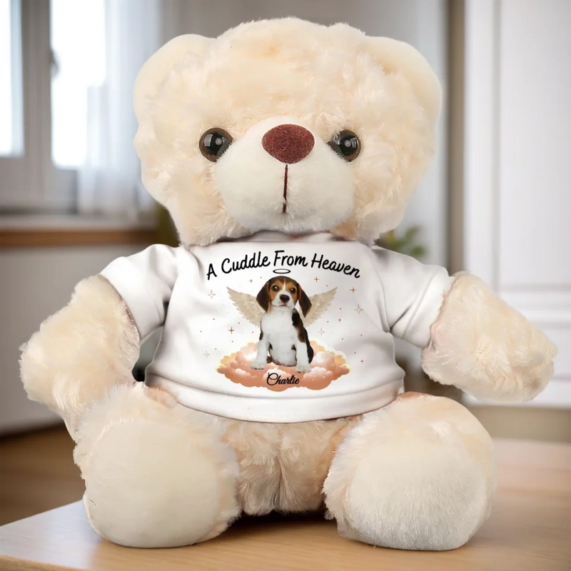 Custom Photo Cuddles From My Furry Guardian Angel - Memorial Personalized Custom Teddy Bear Plush - Sympathy Gift For Pet Owners, Pet Lovers