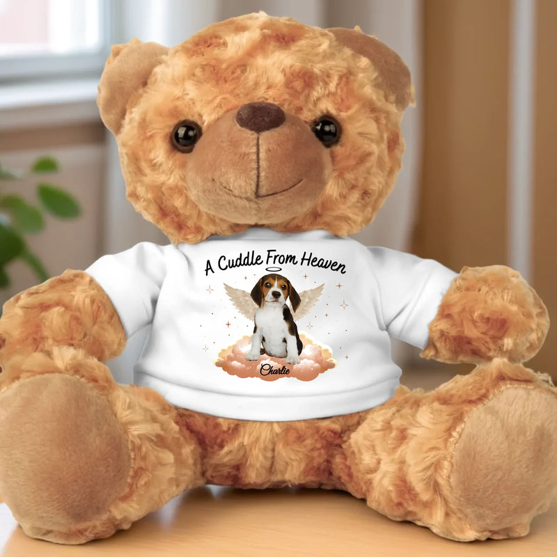 Custom Photo Cuddles From My Furry Guardian Angel - Memorial Personalized Custom Teddy Bear Plush - Sympathy Gift For Pet Owners, Pet Lovers
