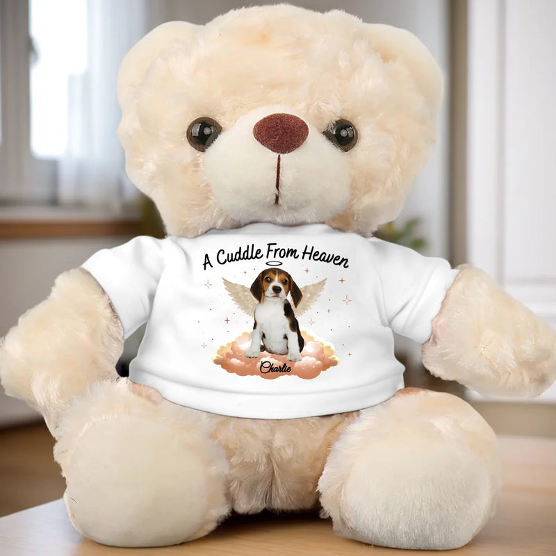 Custom Photo Cuddles From My Furry Guardian Angel - Memorial Personalized Custom Teddy Bear Plush - Sympathy Gift For Pet Owners, Pet Lovers