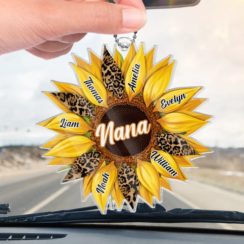 Together, We Bloom With Love - Family Personalized Custom Car Ornament - Acrylic Custom Shaped - Mother's Day, Gift For Mom, Grandma