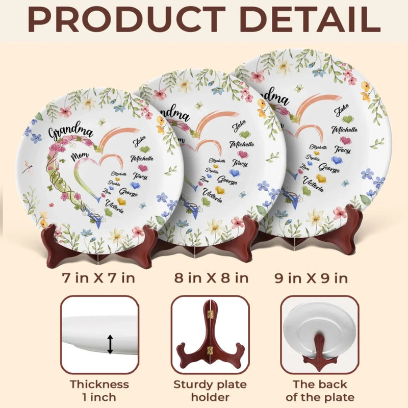 Grandma's Love Is The Heart Of Our Family - Family Personalized Custom Ceramic Plate - Mother's Day, Gift For Mom, Grandma