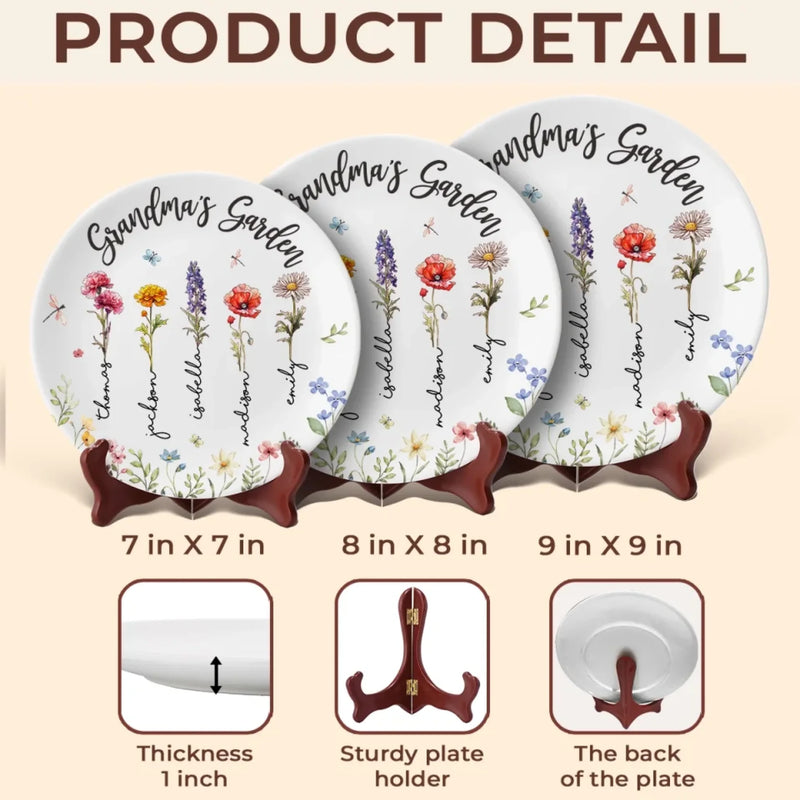 Where Every Petal Tells A Story - Family Personalized Custom Ceramic Plate - Mother's Day, Gift For Mom, Grandma