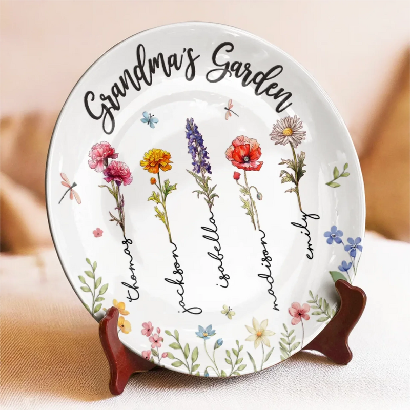 Where Every Petal Tells A Story - Family Personalized Custom Ceramic Plate - Mother's Day, Gift For Mom, Grandma