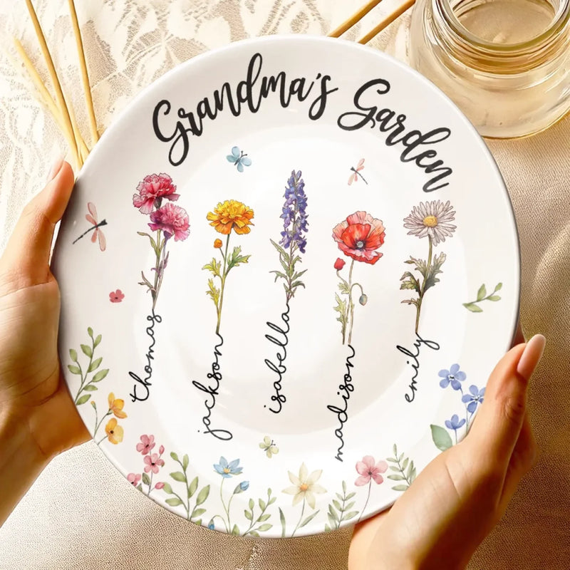 Where Every Petal Tells A Story - Family Personalized Custom Ceramic Plate - Mother's Day, Gift For Mom, Grandma