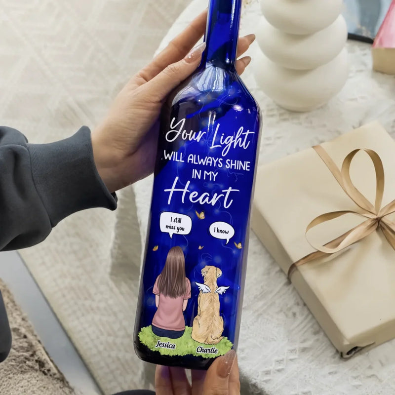 Your Love Still Shines Bright - Memorial Personalized Custom Blue Bottle Lamp - Sympathy Gift For Pet Owners, Pet Lovers