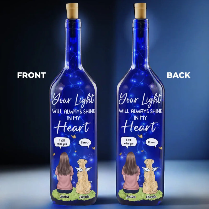 Your Love Still Shines Bright - Memorial Personalized Custom Blue Bottle Lamp - Sympathy Gift For Pet Owners, Pet Lovers