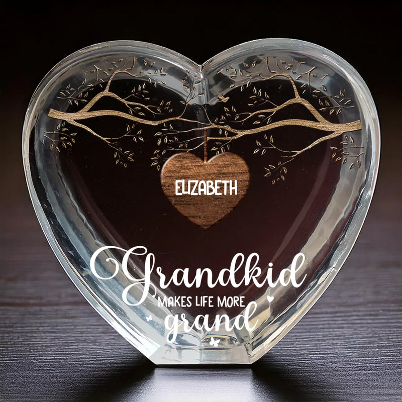 Cherish The Love That Grows With Family - Family Personalized Custom 3D Crystal Heart Shaped - Mother's Day, Gift For Mom, Grandma